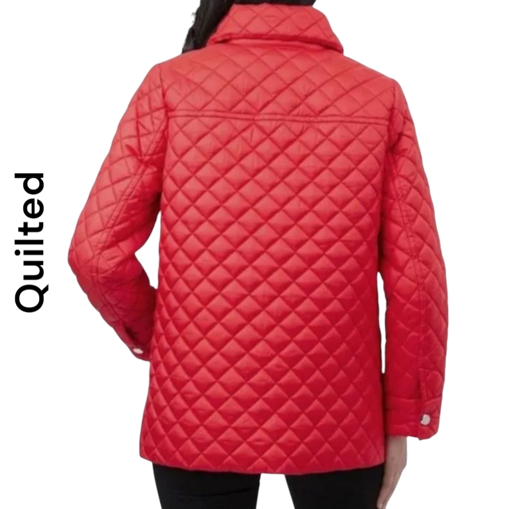Anne Klein  | Women's Quilted Jacket Coat | Red | Medium - Picture 4 of 12